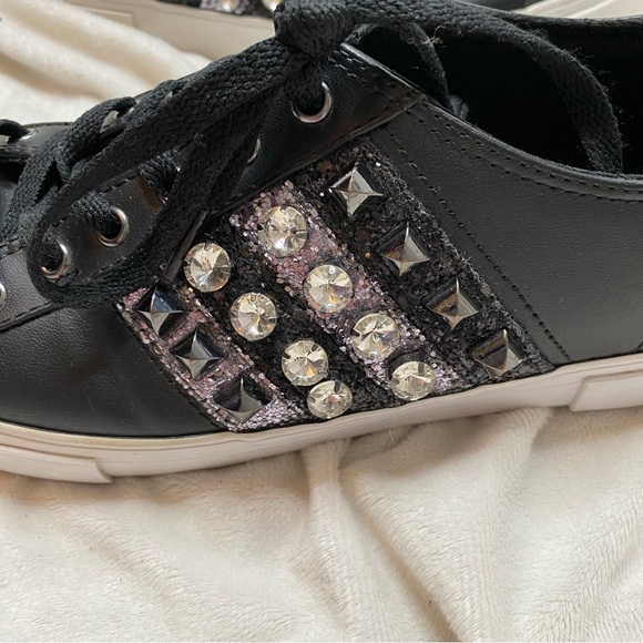 Guess Gally Black Silver Glitter Rhinestone Sneaker - Picture 9 of 12
